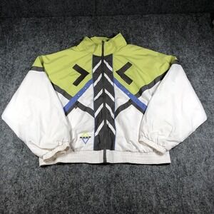 Boston Proper Windbreaker Jacket Womens Large‎ White Green Colorblock Zip Retro